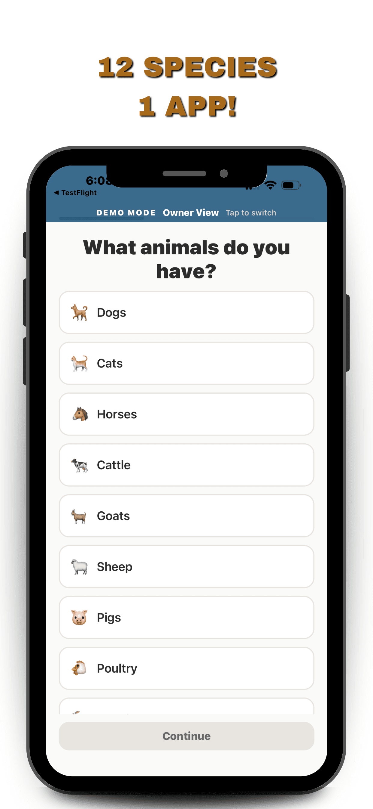 165+ species, 1 app — species selection