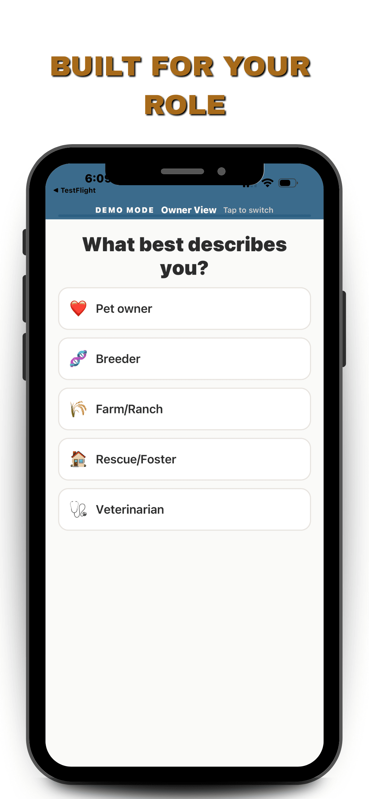 Built for your role — role selection