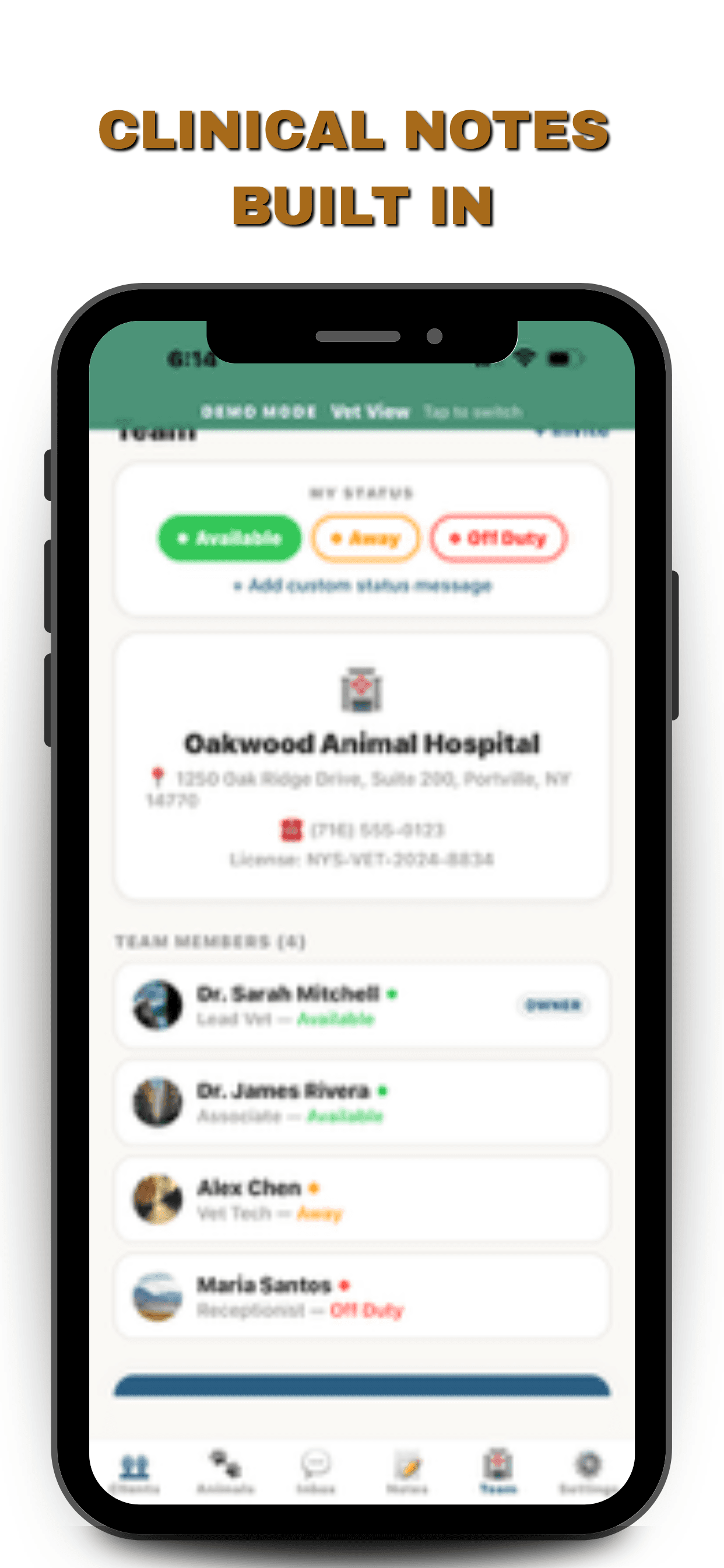 Clinical notes built in — SOAP notes