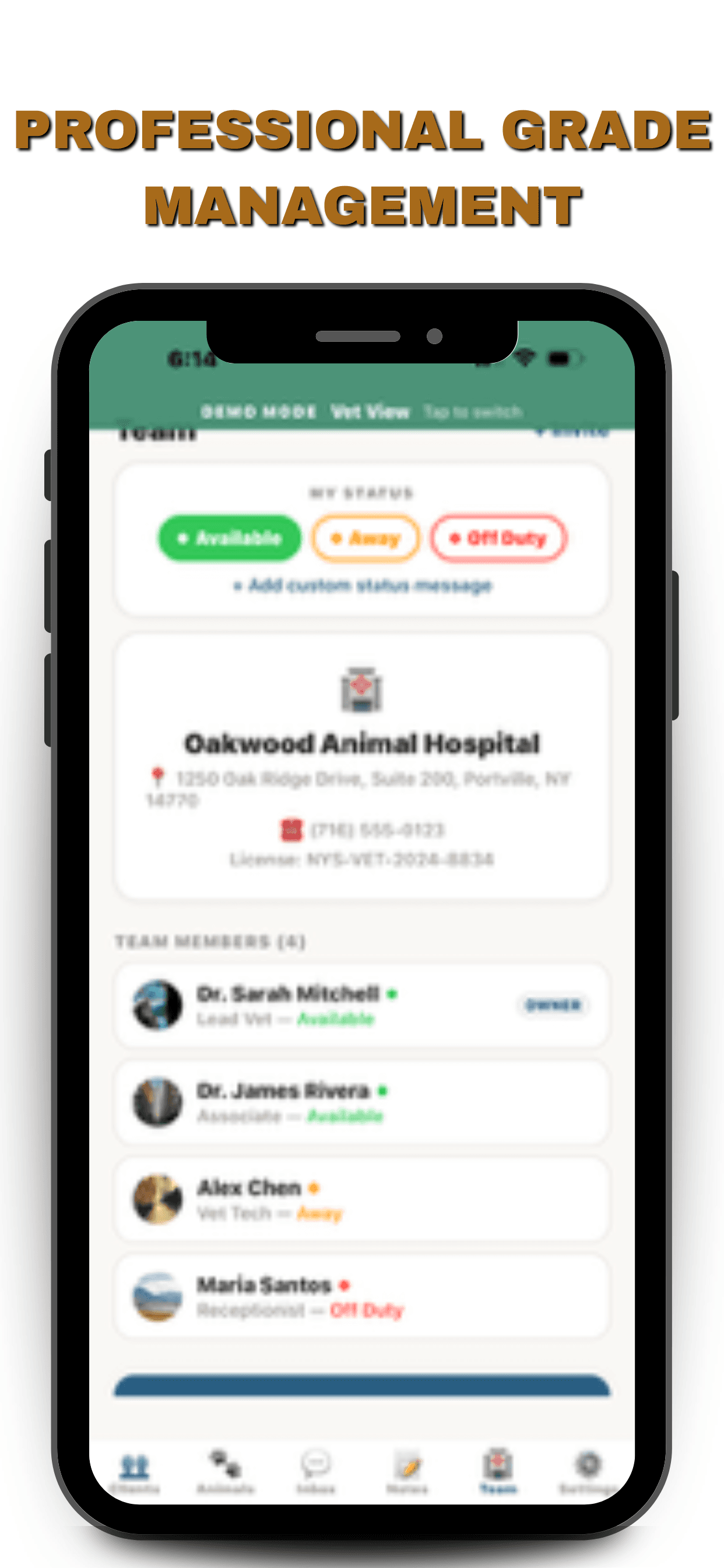 Professional grade management — facility dashboard