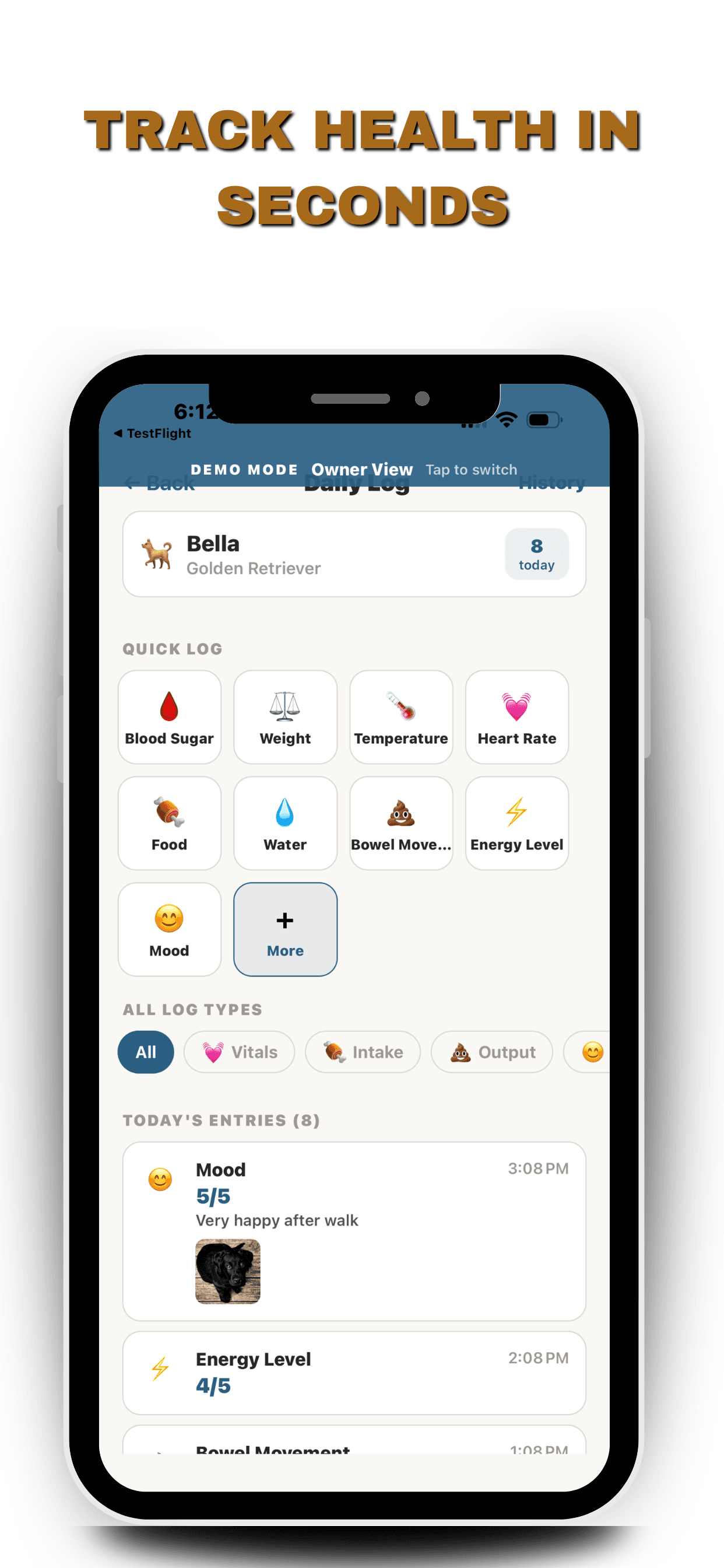 Track health in seconds — health records
