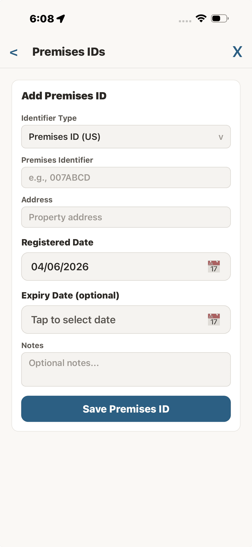 Add a premises ID