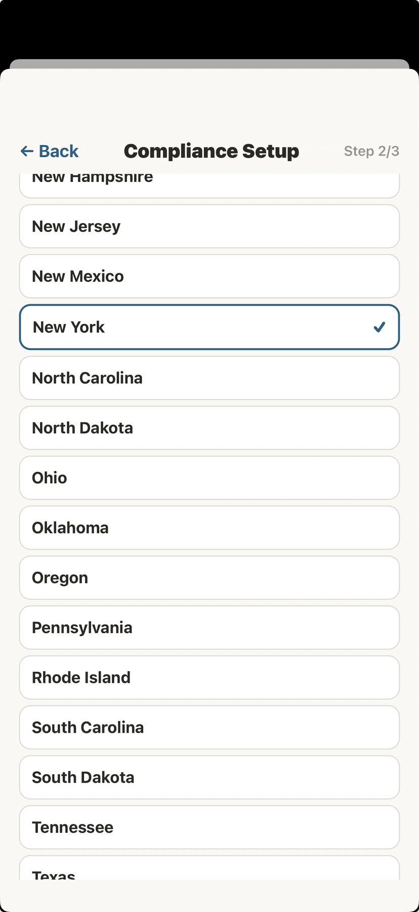 Select your state