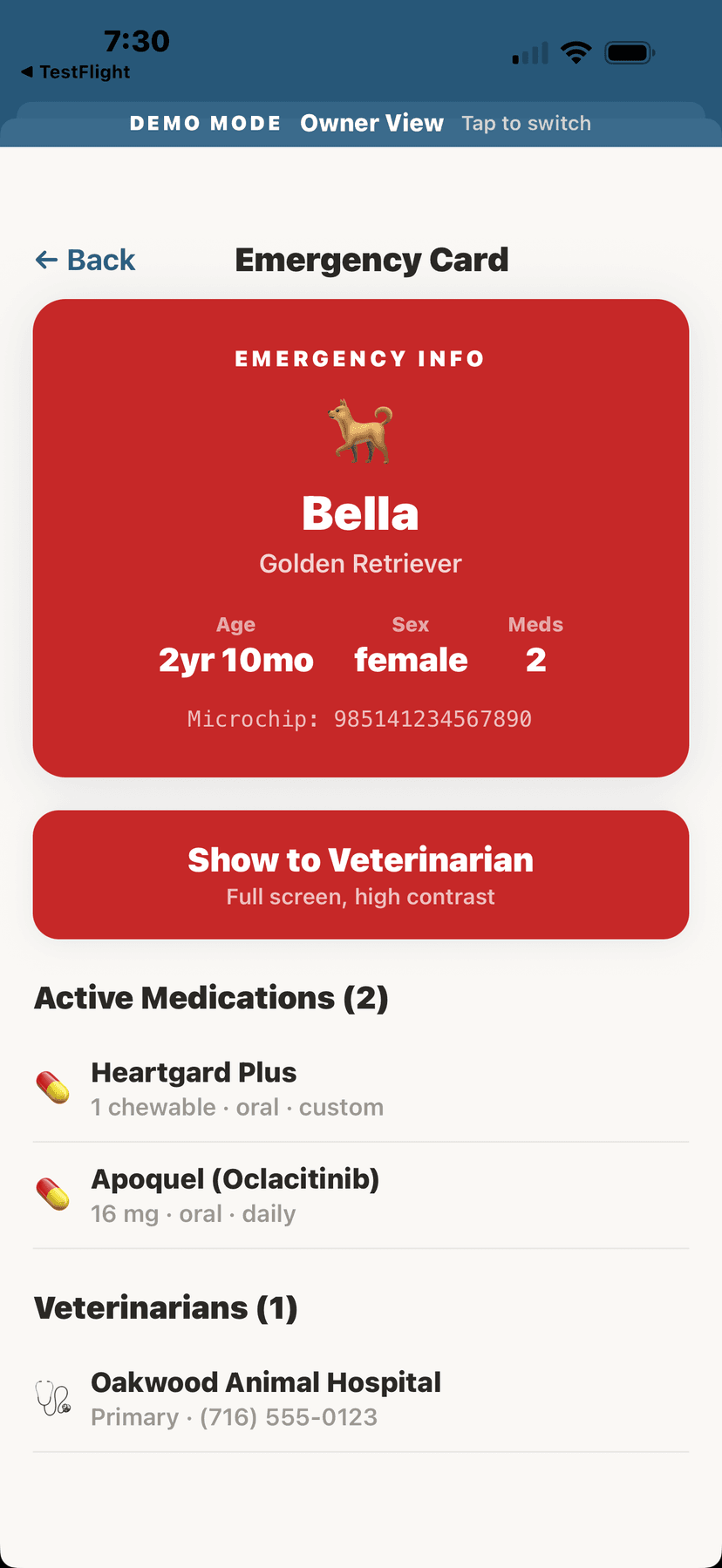 Emergency card with critical health info