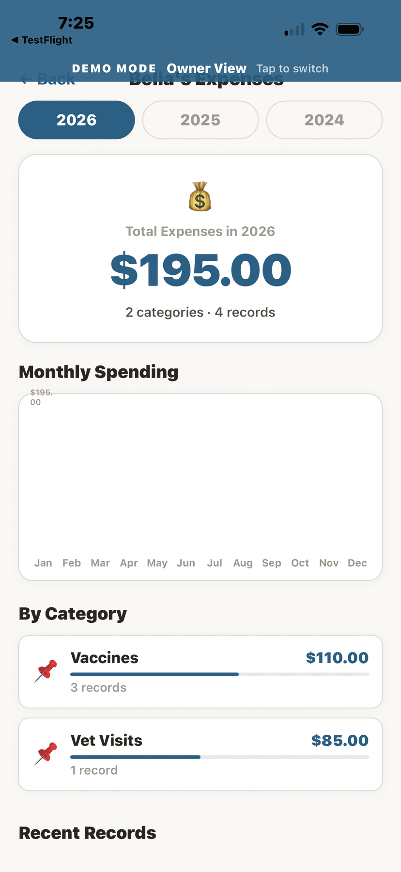 Expense tracking with monthly chart