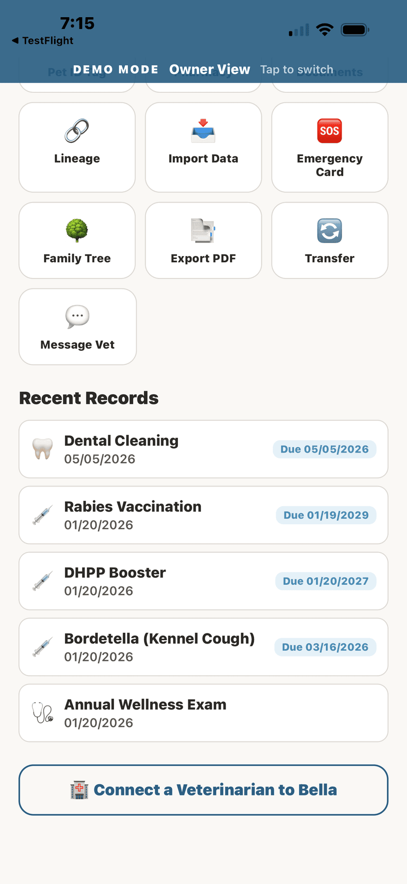 Recent health records timeline