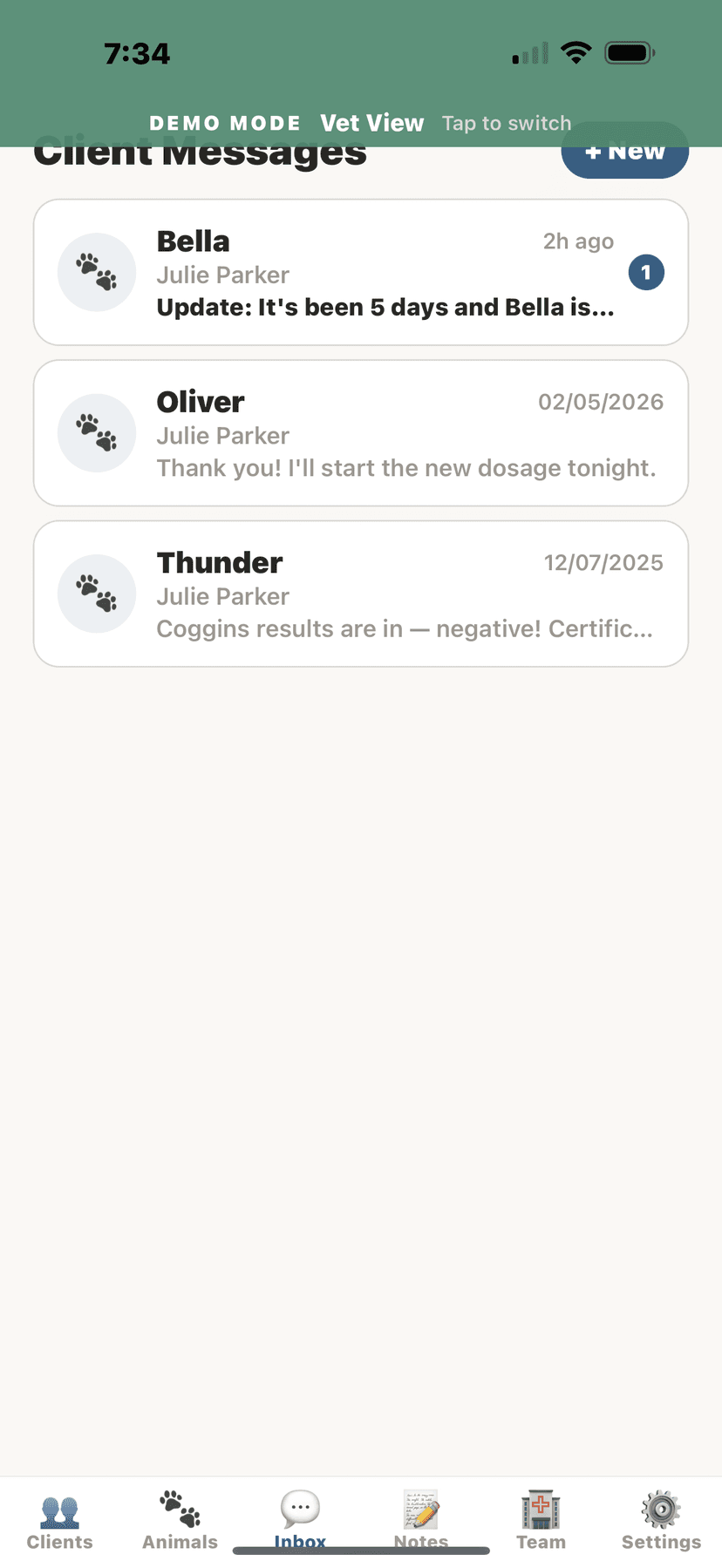Client message inbox