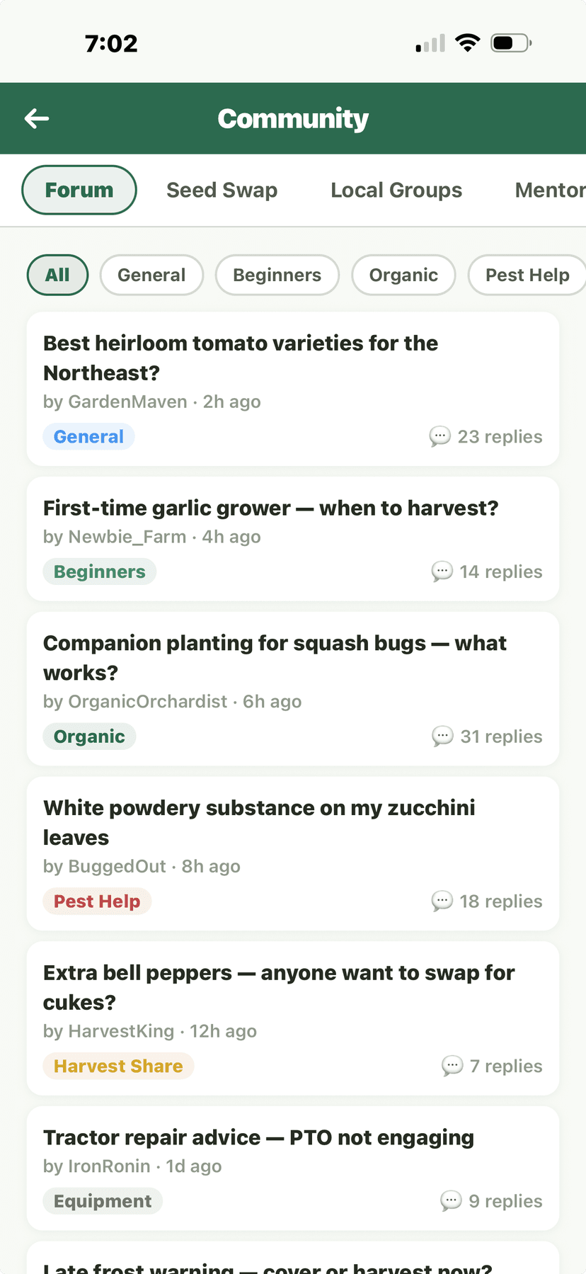 Community forum with topic categories