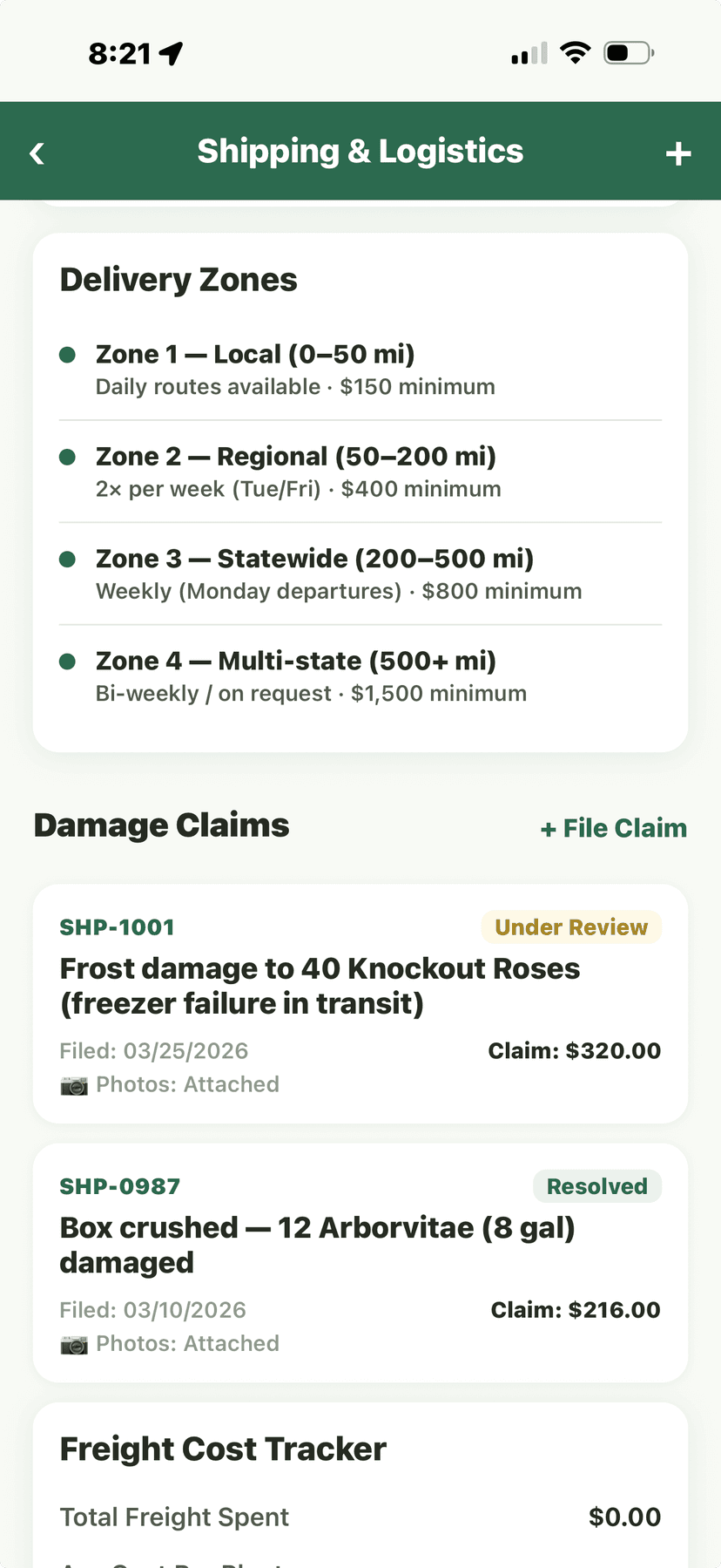 Shipping - delivery zones and damage claims