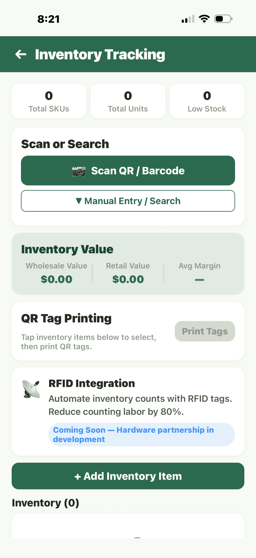 Inventory Tracking - QR/barcode scan and RFID