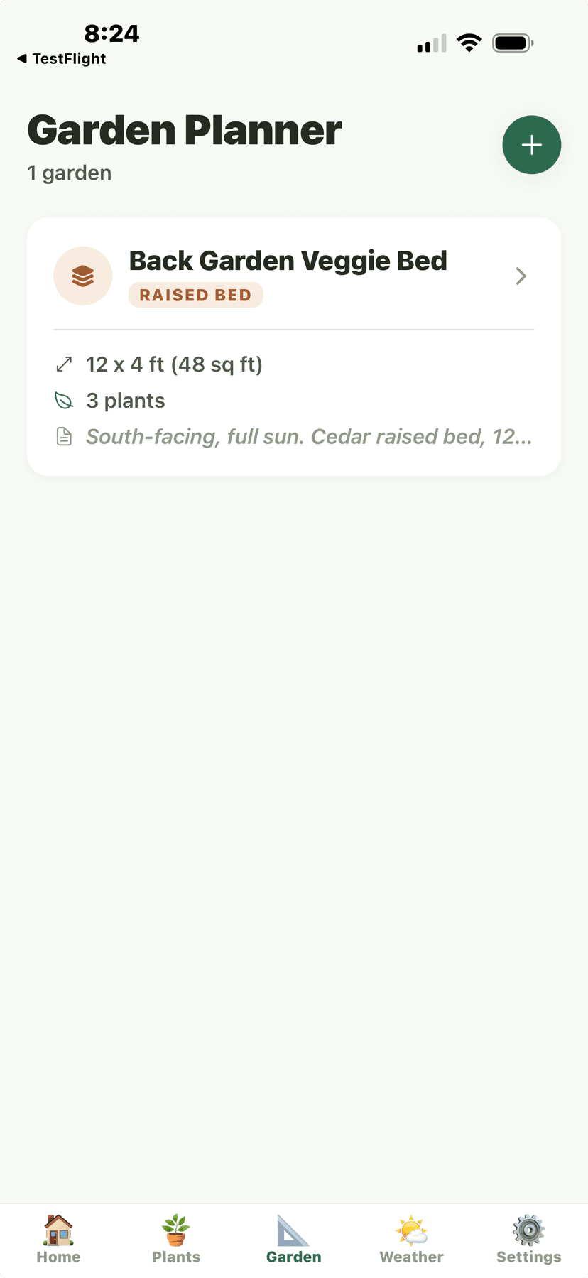 Garden Planner - list with Back Garden Veggie Bed